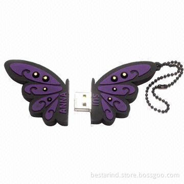PVC custom USB drives, butterfly shaped/customized designs/colors/logos/packing/ideal for promotion